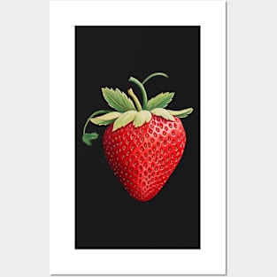 Simple Strawberry Repeating Pattern on black background Posters and Art